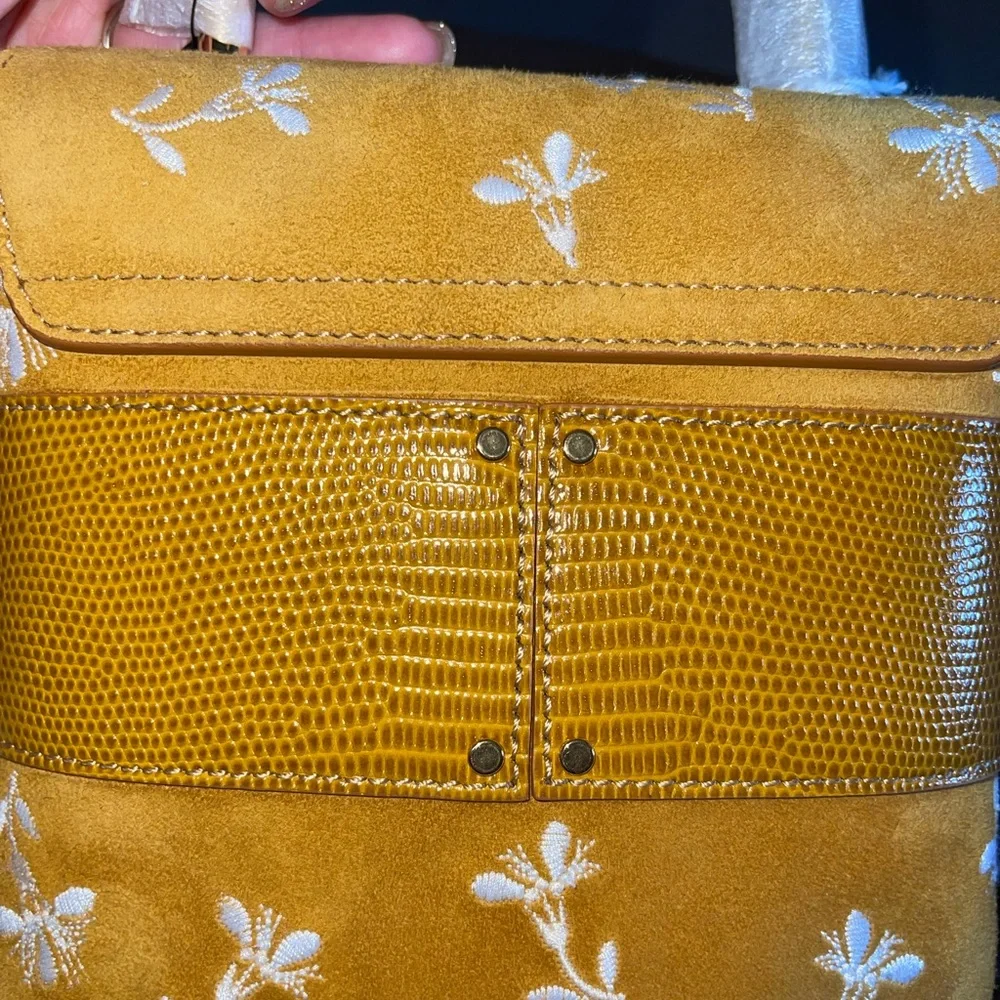 CHLOÉ Aby Lock Small Lizard-effect Leather-trimmed Embroidered Suede Bag - Picture 10 of 16